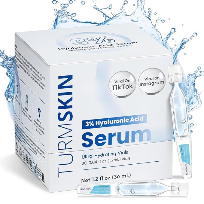 TURMSKIN® Hyaluronic Acid Serum Ampoules [ULTRA HYDRATING VIALS] - 3% Hyaluron Booster for Glass Skin & Anti Aging - 24 Hours Hydration - Soft PE Triple Hyaluronic Complex for Faceskin Repair & Renew