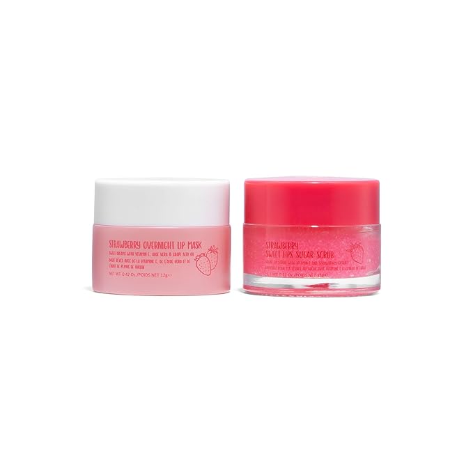 W7 Sweet Dreams Lip Scrub & Overnight Lip Mask Duo - 2Pcs Set - Strawberry Flavour - Exfoliate, Condition, Soothe & Hydrate