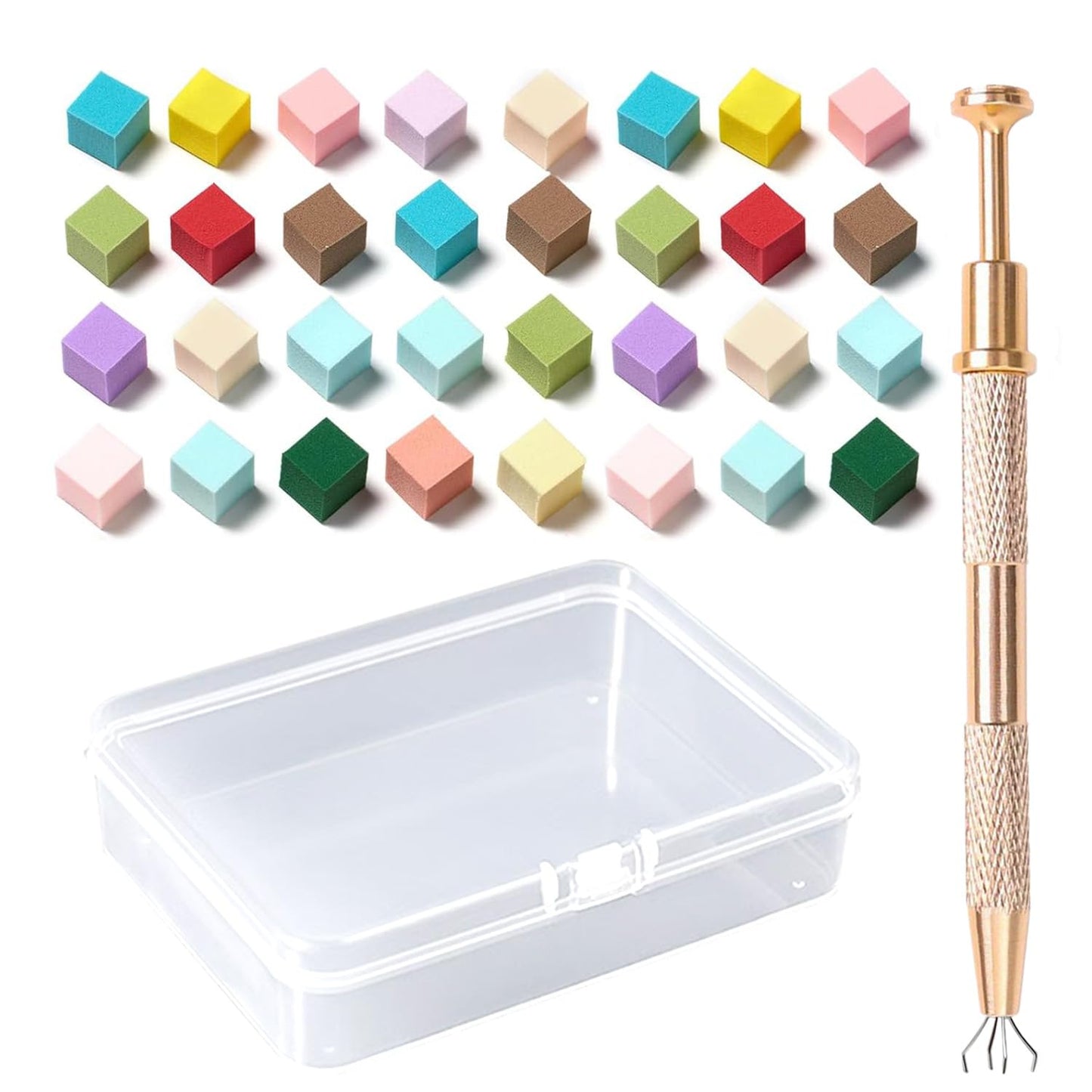Nail Sponges Set for Ombre Gel,Nail Art Tools Set-100Pcs Colorful Nail Sponges With Gold Grabbing Pen Transparent Plastic Storage Box Used to Store Nail Art Tools