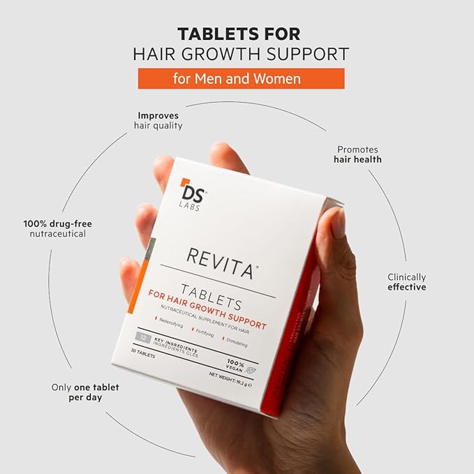DS Labs Revita Tablets - Hair Vitamins for Density Support, Supplement for Thicker, Stronger Looking Hair, Zinc, Iron, Magnesium, Melatonin, Vitamin D & Biotin Vitamins for Women & Men, 30 Tablets