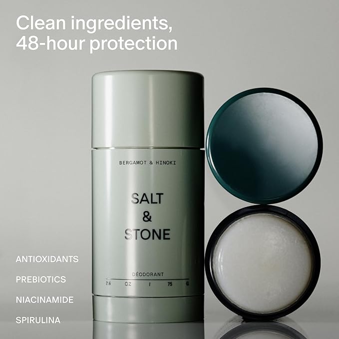SALT & STONE Aluminum Free Deodorant | Extra Strength 48 Hour Protection for Women & Men | Made with Seaweed Extracts, Shea Butter & Prebiotics (Bergamot & Hinoki)