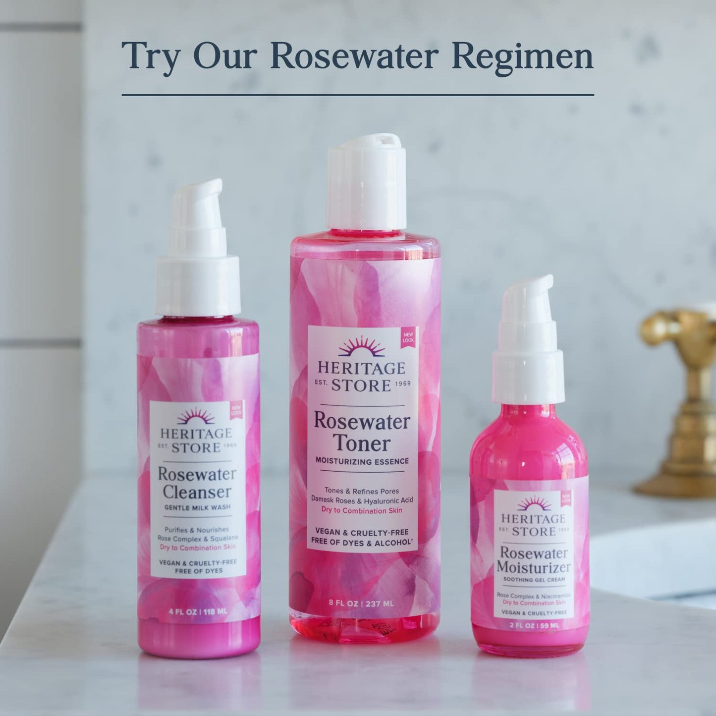 HERITAGE STORE Rosewater & Glycerin Hydrating Facial Mist - Dry Combination Skin Care - Rose Water Spray w/ Vegetable Glycerine, Made Without Dyes or Alcohol, Hypoallergenic, Vegan, Cruelty Free, 4oz