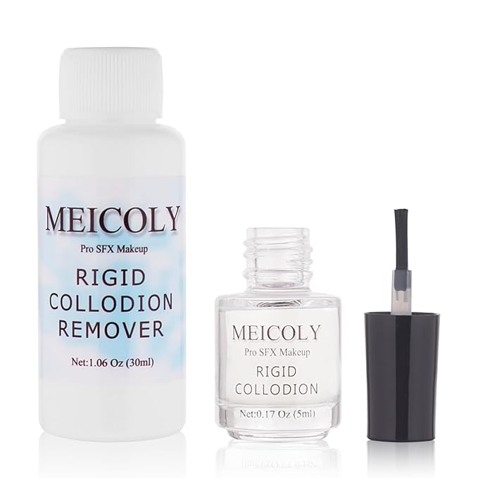 MEICOLY Rigid Collodion and Remover Kit,Scarring Liquid with Brush,Professional Scar Makeup for Halloween SFX Cosplay,Liquid Scar Fake Scar Makeup for Theater Stage Performance,Collodion Scar Liquid