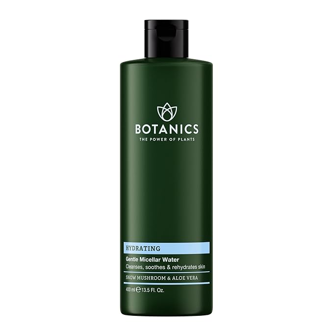 Botanics Micellar Water Makeup Remover - Hydrating & Gentle Cleansing Water - Enriched with Snow Mushroom & Aloe Vera - Vegan & Cruelty-Free Eye Makeup Remover Liquid (13.5 Fl Oz)