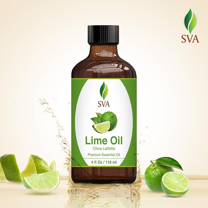 SVA Lime Essential Oil – 4 Fl Oz – 100% Natural Lime Oil - for Diffuser, Hair Care, Face, Skin Care, Aromatherapy, Scalp and Body Massage, Soap and Candle Making - with Dropper