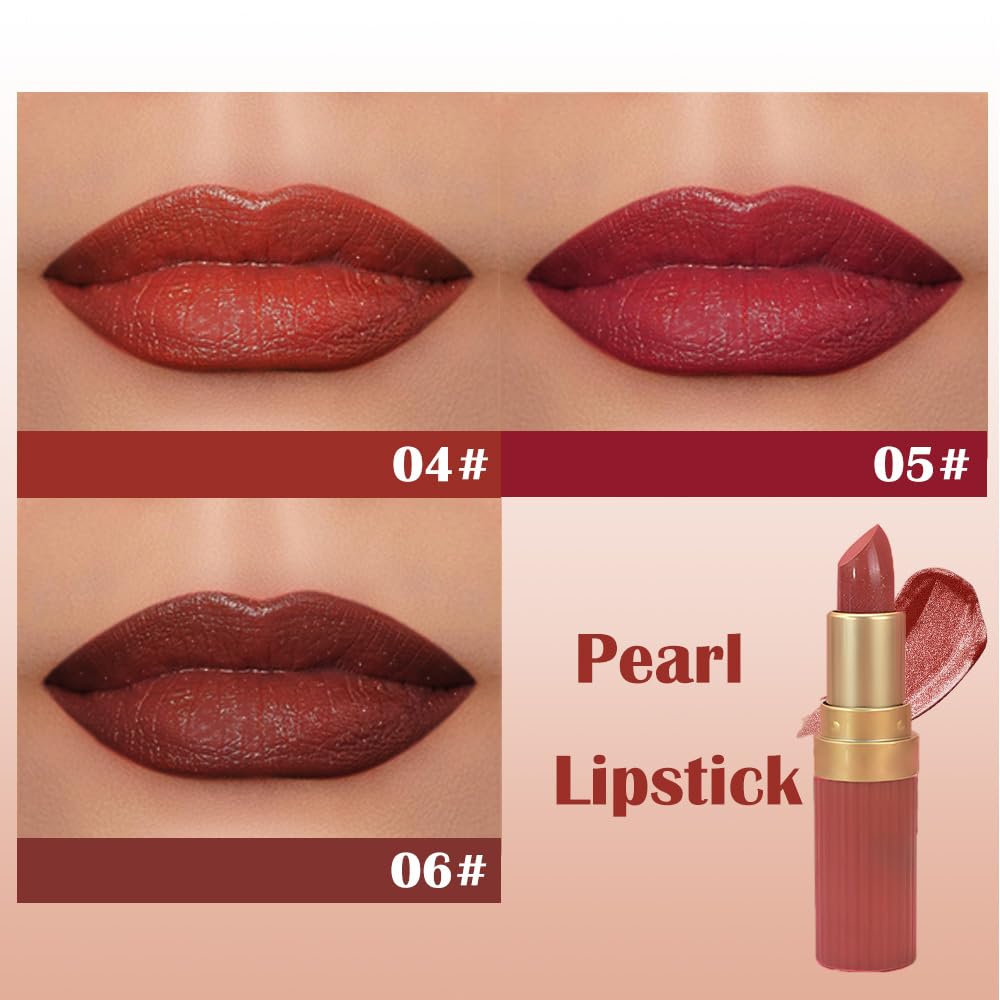 3Pcs Metallic Lipstick for Women,Lightweight Shimmer Frosted Lipstick,Glitter Lip Gloss Stain Long Lasting Waterproof Smudge Proof 24 Hour Full Coverage Lip Makeup,Vegan（04,05,06)