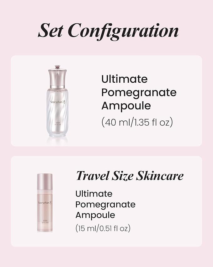 Sooryehan Ultimate Pomegranate (Ampoule Set, 1.9fl oz) - Skin Elasticity, Reduced Wrinkles & Skin Tone Improvement, Elastin, Vitamin C, Adenosine & Niacinamide