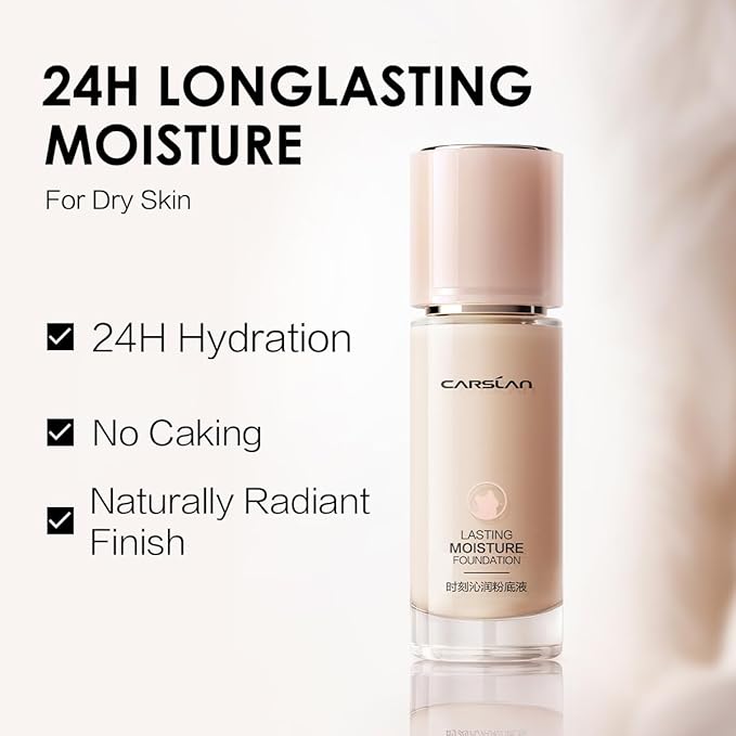 Lasting Moisture Foundation, 24H Longlasting Medium Coverage Dewy Finish Face Makeup, Poreless, Lightweight, Hydrating Liquid Foundation For Dry Skin, N01