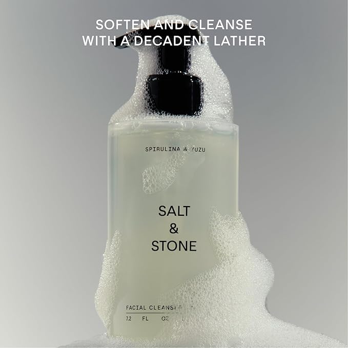 Salt & Stone Facial Cleanser for Women & Men, Spirulina & Yuzu Gentle Facial Wash with Hyaluronic Acid, Squalane, For All Skin Types, Vegan, Cruelty Free, 7.2 oz