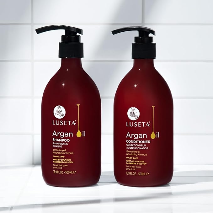 Luseta Argan Oil Shampoo and Conditioner Set Thickening for Thin & Dry Hair Smoothing & Nourishing Anti- Frizz for All Hair Types Sulfate Free for Men and Women 2 x16.9Fl Oz
