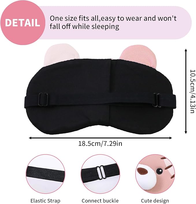 PERFECTSIGHT Sleep Eye Masks, Cute Plush Sleep Eye Cover Lightweight Adjustable Eyeshade Faux Fur Mask Cover for Women Men Kids Sleep Travel Nap, Big Eye Girl, Purple Nose, Brown Pudding Bear