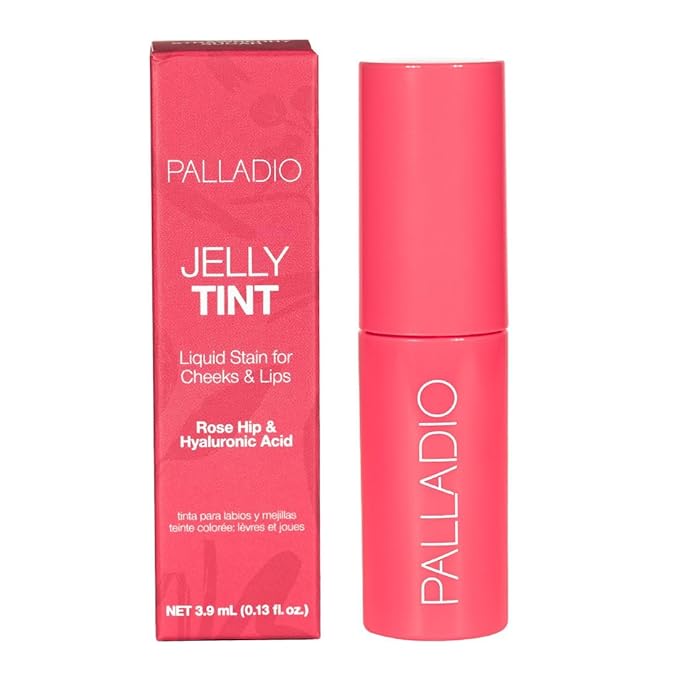 Palladio Jelly Tint, Liquid Stain for Cheeks & Lips, Vivid Color Lip Stain, Lightweight Non-Sticky and Transfer-proof, Natural Finish Makeup, Strawberry Sugar