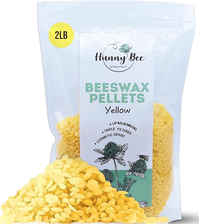 HUNNYBEE Beeswax Pellets 2LB, 100% Pure Bees Wax for DIY Candles, Skin, Body Cream, Face, and Hair Care, Lotions Deodorant, Lip Balm and Soap Making (Yellow, 2 lbs)
