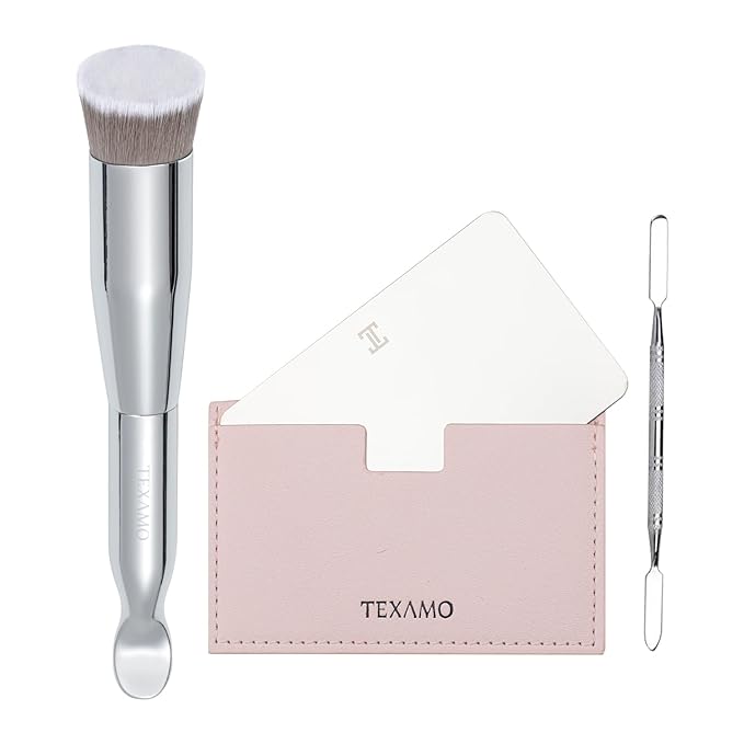 Foundation Makeup Spatula Mixing Makeup Palette Spatula Foundation Brush, Makeup Spatula and Palette Set, Spatula for Makeup Professional Makeup Tool(Foundation Bruh+Spatula+Palette)
