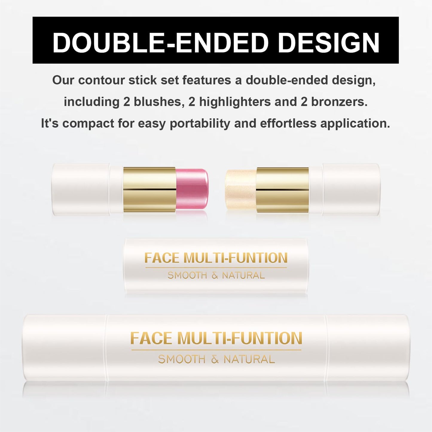 6 Colors Cream Contour Stick Makeup Kit, Shades with Blush, Highlighter and Bronzer, Double Ended Contour Stick for Cheeks, Waterproof and Long Lasting, Matte and Dewy Finish (Set A)