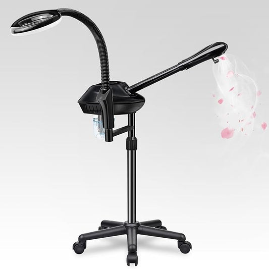 Facial Steamer for Ozone Humidifier Atomizer Attach 5× Magnifier and Light, Professional Face Steamer Clean Skin Firming Pores and Moisturizing Suitable for a Beauty, Spa, at Home