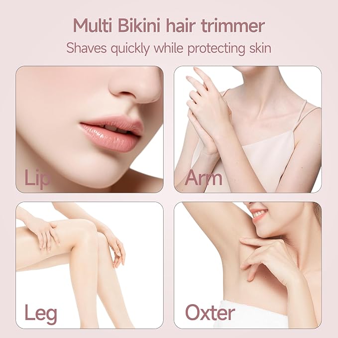 Bikini Trimmer for Women Electric Razors for Women, Double Head Dual Purpose, IPX7 Waterproof Hair Razor, Ceramic Blade Hair Trimmer Wet & Dry Use,Womens Painless Electric Shaver for Facial and Body