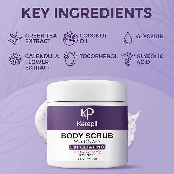 KP Exfoliating Body Treatment with 10% AHA – Non-Gritty Cream Formula with Glycolic & Lactic Acids for Smoother-Looking Skin, Made in USA – 4 oz