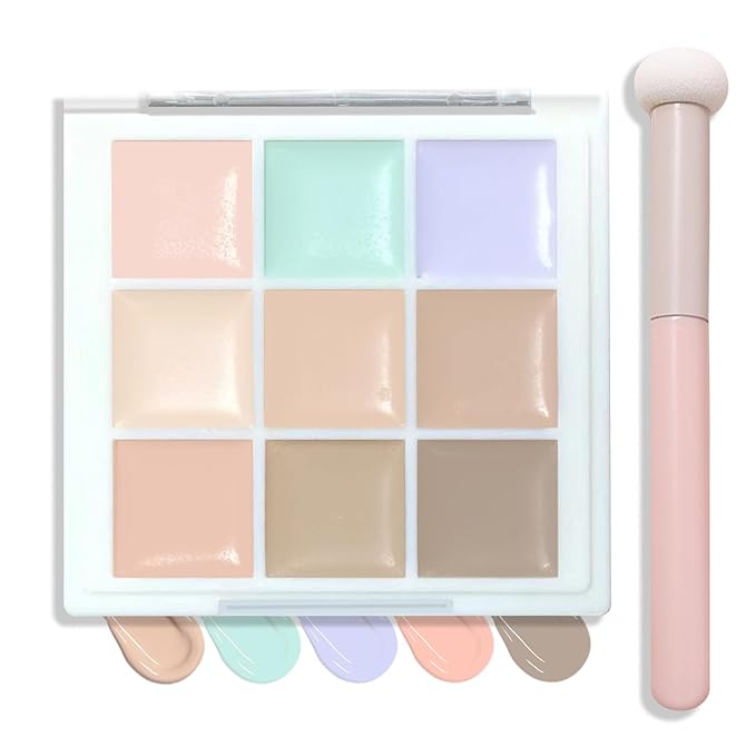 9 Colors Corrector Concealer Palette,Correcting Concealer Cream Makeup Contour Palette Conceals for Dark Circles and Blemish,Contouring Liquid Foundation Highlighting Makeup Kit with Brush