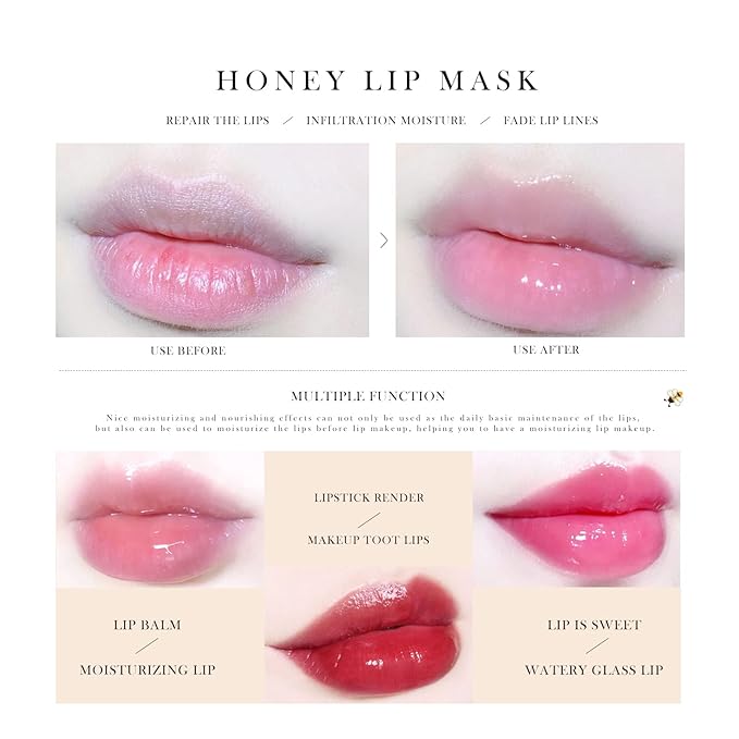 2Pcs Bee Lip Balm Honey Pot, Bee Honey Lip Sleeping Mask Overnight Repair Lip, Moisturizing Lip Mask Bee Lip Balm Pot with Wand, Hydrate Nourish Lips Lip Scrubs Exfoliator