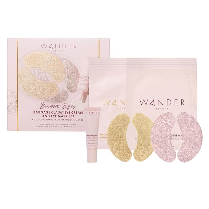 Wander Beauty Bright Eyes Baggage Claim Set - Skin Care Gift Set Includes Award-Winning Under Eye Masks & Eye Cream - The Perfect Gift for Brighter Under Eyes - Clean Beauty Gifts for Women - 0.33 oz