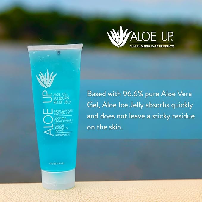 ALOE UP Ice Sunburn Relief Jelly - Pure Aloe Vera Gel Sunburn Relief for Adults & Kids, Aloe Vera Gel Face & Body, Natural Cruelty-Free Aloe Gel, Aloe Vera Gel Skin Lotion - 4 Oz (2pack)