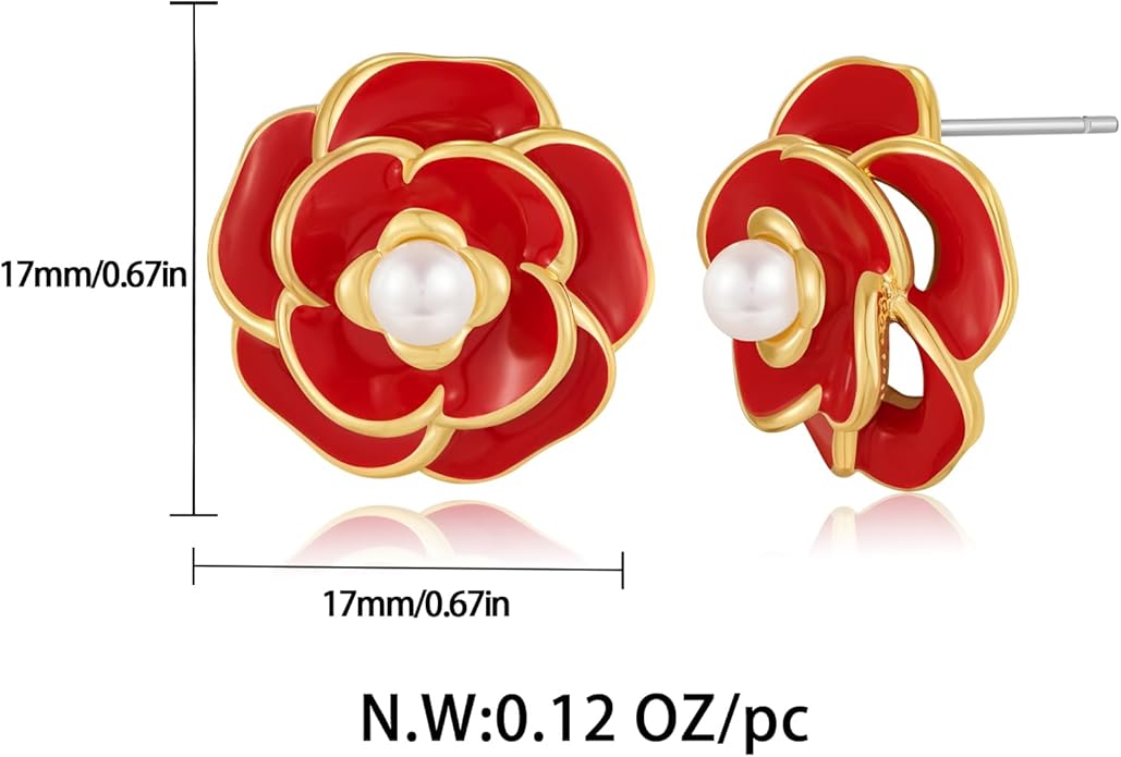 CLASSYZINT Gold/White/Red/Black Flower Stud Earrings For Women