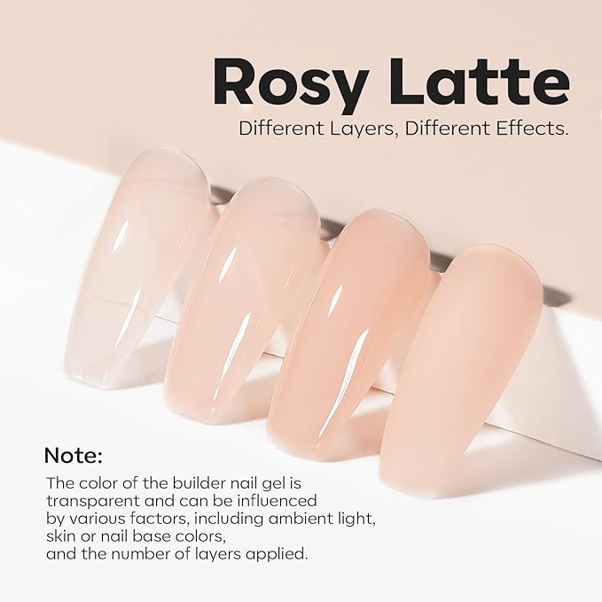 modelones 8-in-One Builder Nail Gel, Neutral Nude Builder for Thickening, LED Lamp Cured Hard Strengthener Extension Color Base Rhinestone Glue Gel Polish in a Bottle for DIY Home Salon