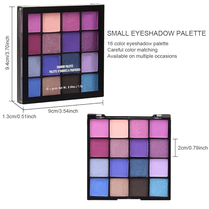 16 Colors Blue Pink Champange Matte Shimmer Eyeshadow Palette for Eye Makeup,High Pigmented Brown Eye Shadow Primers Powder Palet de sombras de ojos