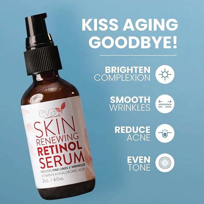 Retinol Serum by Eva Naturals - 2.5% Retinol Serum for Face with Hyaluronic Acid, Vitamin E & Organic Aloe - Retinol Face Serum that Reduce Wrinkles, Fine Lines & Dark Spots - Anti Aging Serum, 2 Pack