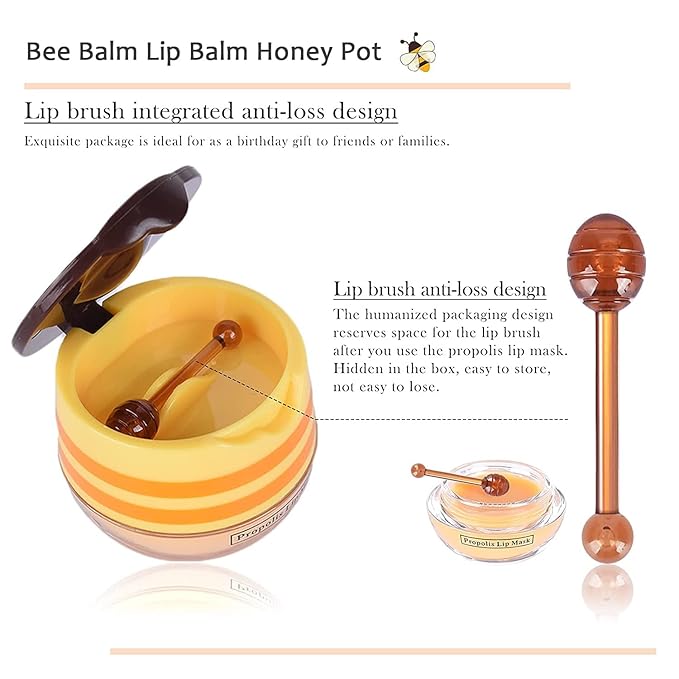 2PCS Bee Balm Lip Balm Honey Pot & Strawberry Sleeping Lip Mask, Propolis Moisturizing Honey Lip Mask Lip Balm, Hydrating & Prevention Dry and Cracked Lip Scrubs Exfoliator, Winter Lip Care Products