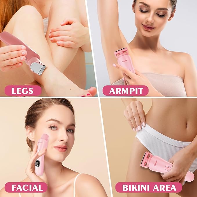 Hatteker Women's Electric Shaver Bikini Trimmer Hair Trimmer for Women LED Display Electric Razor for Legs Bikini Underarm Public Hairs Led Display IPX7 Waterproof Gift for Women (Pink)