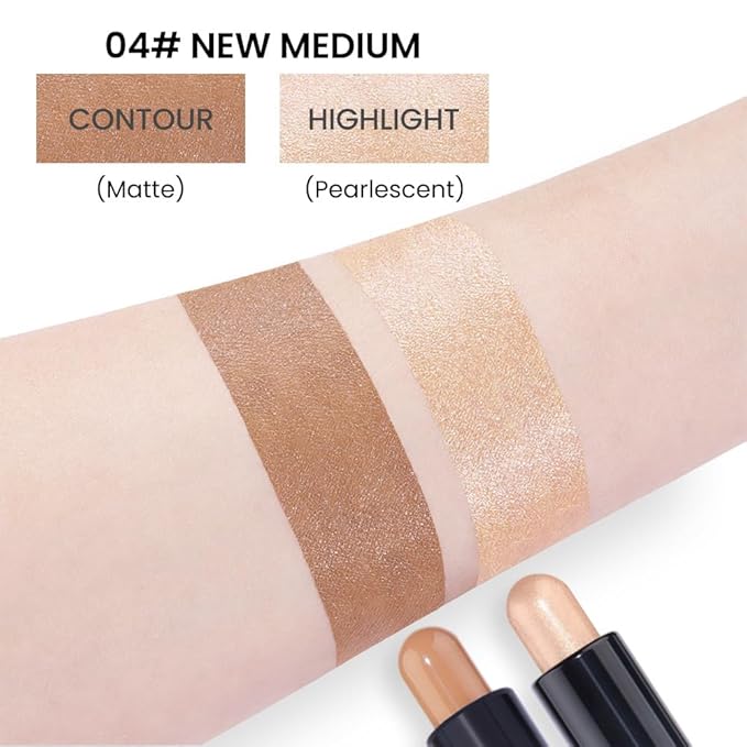 evpct 2in1 Face Shaping & Contouring Stick Cream Contour Concealer Bronzer Stick Makeup Kit for Beginner Face Highlighter Makeup Stick contorno maquillaje de maquillaje profesional,NEW Medium