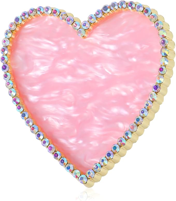 Sibba Resin Nail Art Palette, Golden Edge Nail Mixing Palette with Diamond, Polish Color Mixing Plate, Nail Holder Display Board, Heart Shape Cosmetic Mixing Tools for Women and Girls(Pink)