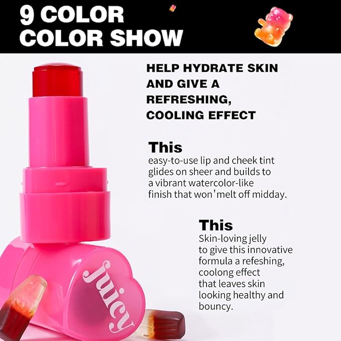 Cooling Water Jelly Tint Stick，Multi-Use Juicy Love Blush, 3-In-1cheek Blush & Eyeshadow & Lip Tinted Long-Lasting Moisture Stick，Bouncy Jelly Texture，Creates A Moist Watercolor Effect (#03, 0.32oz)