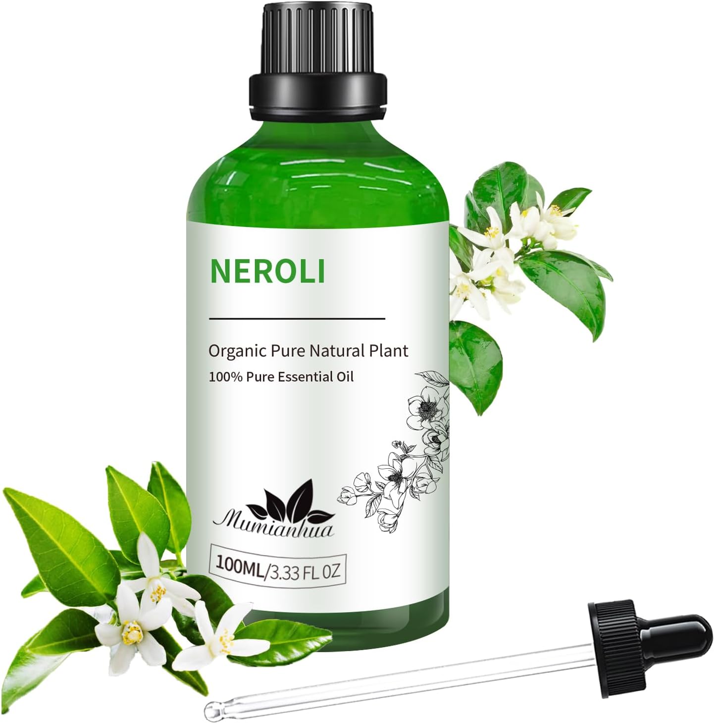 Mumianhua Neroli Essential Oil 100% Pure- Therapeutic Grade Orange Blossom Oil for Cleaning Sprays, Home Perfume & Women's Cologne | Citrus Floral for Diffuser, Candle & Soap Making 3.38 Fl Oz