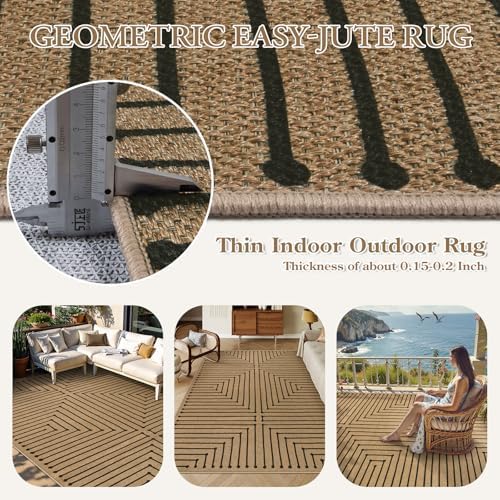 Lahome Tan Rug for Living Room, Geometric 8x10 Washable Nature Easy Jute Rug - Image 4