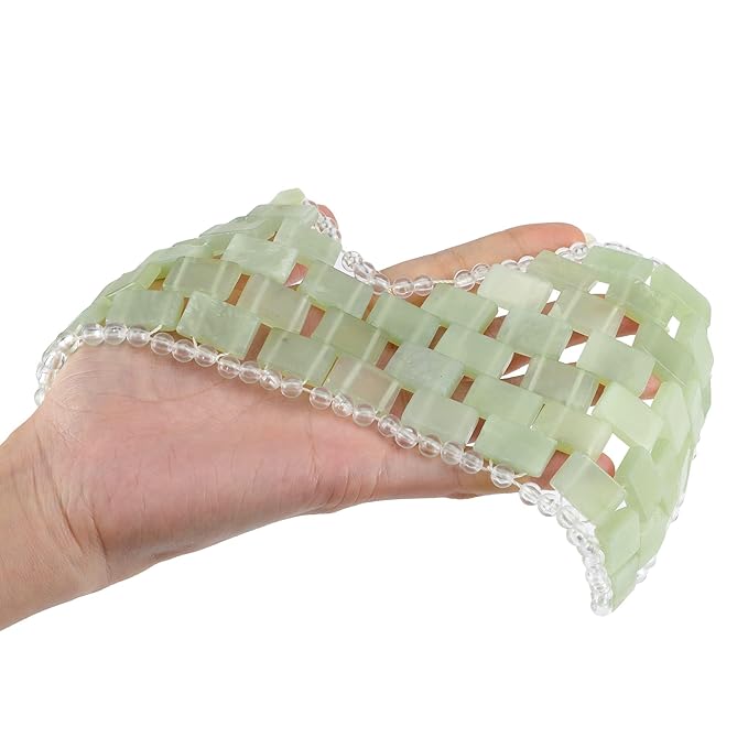 Jade Eye Mask 100% Natural Real Jade Stone Reusable Eye Mask for Hot & Cold Anti Aging，Headache and Migraine Relief Jade Mask for Women Men (Light green jade)