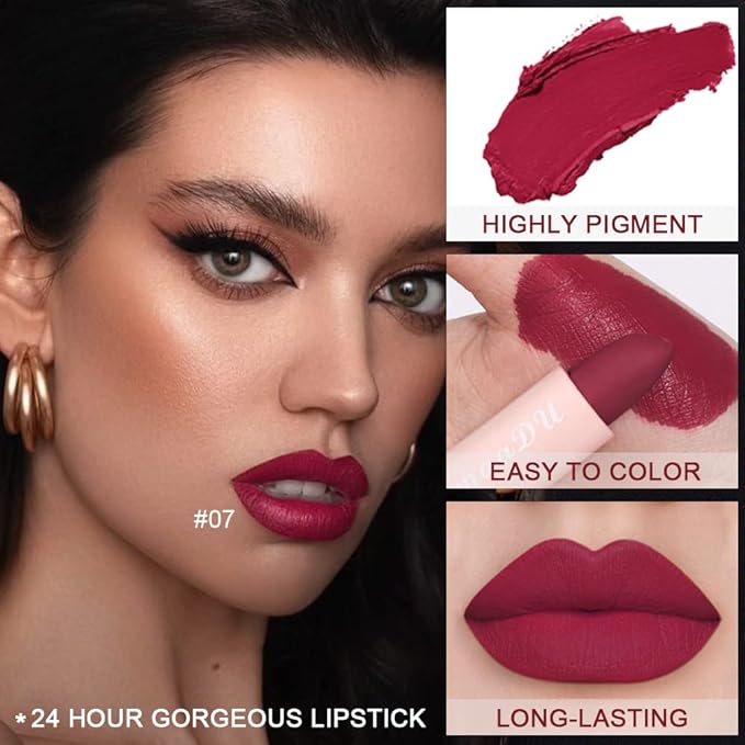 evpct 5Pcs Dark Orange Red Pink Mauve Matte Lipstick Pack Sets for Women Red Silky Velvet Lipstick Matte Long Lasting Smudge Proof Lipstick Lip Stain Makeup Sets Kit matte lipstick 24 hours original 3