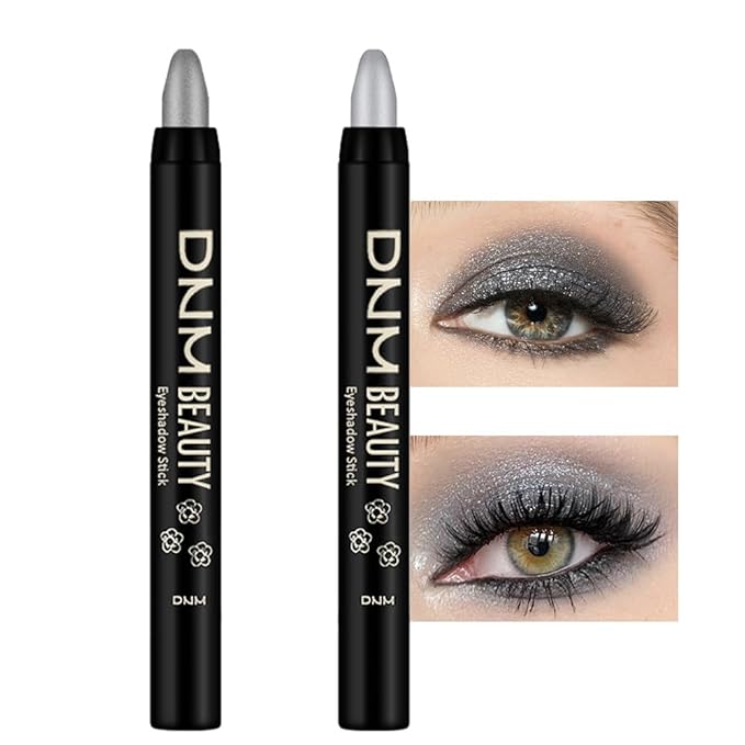 Kaely 2Pcs Cream Eyeshadow Stick Set for Eyes,Dazzling Grey & Silver Shimmer Pen,Eye Brightener Halloween Makeup,sombras para ojos,Smooth Eye Shadow Highlighter Crayon Pencil Waterproof,02+16