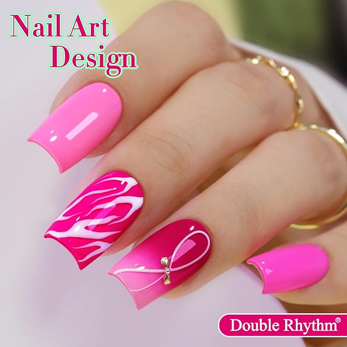 Double Rhythm 6 Pcs 15 ML Gel Polish Set Same Color Same Bottle Soak Off Gel Polish Kit Nail Art Manicure Salon DIY at Home for Women (Bright Neon Light Pink Purple-T6-13)