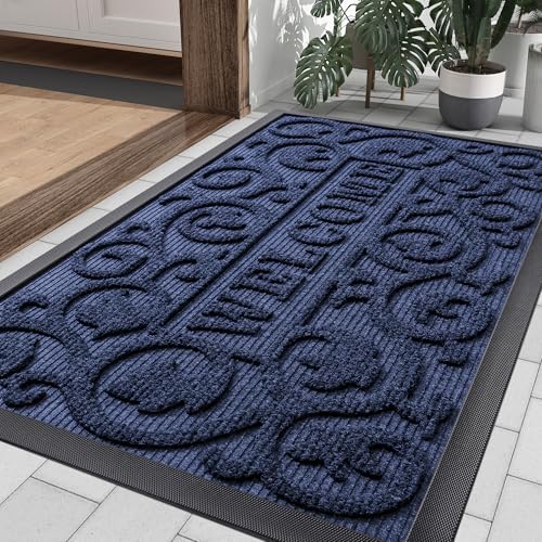 Smiry Front Door Mat Outside Entrance, Low Profile Rubber Doormat by Smiry