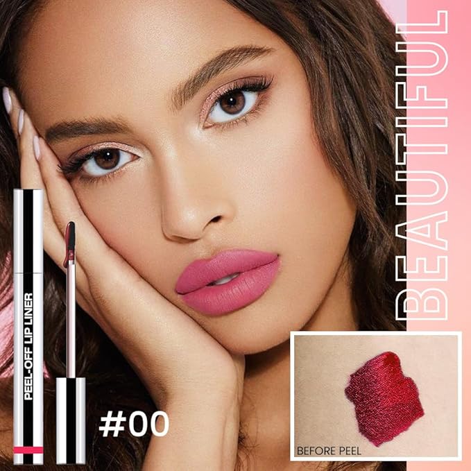 Matte Liquid Lip Stain Peel Off Lip Liner Tattoo - Delicate Pink, Waterproof Smudge-Proof Lip Gloss, Long-Lasting Non-Stick Cup Formula, Natural Peel Off Design for All Skin Types, #00