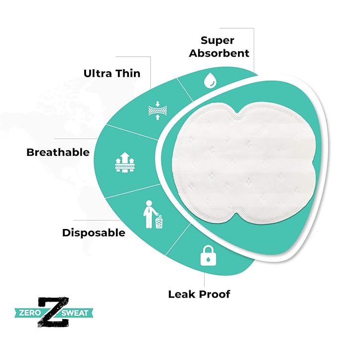 ZeroSweat Underarm Sweat Pads | Block Sweat w/Natural Disposable Absorbent Pads (50 Pads)