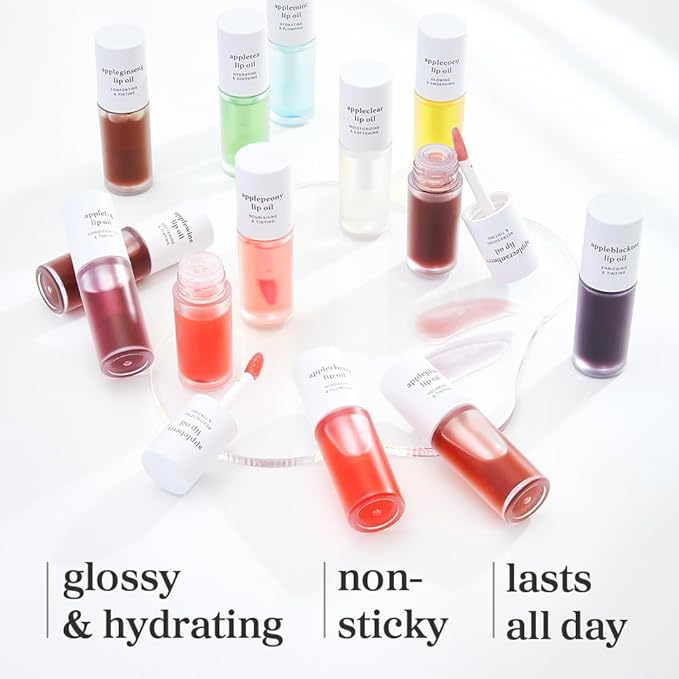 NOONI Korean Lip Oil - Applepeony | Long-Lasting, Moisturizing, Plumping, Revitalizing for Dry Lips, Waterproof, No Peel Off, Hydrating, Nourishing Crystal Clear, 0.12 FL Oz