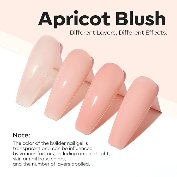 modelones Builder Nail Gel, 8-in-One Sheer Nude Pink Builder, Apricot Blush Pink Rubber Base for Nail Thickening Apex Building LED Lamp Cured Hard Strengthener Extend Color Gel Polish for DIY Salon