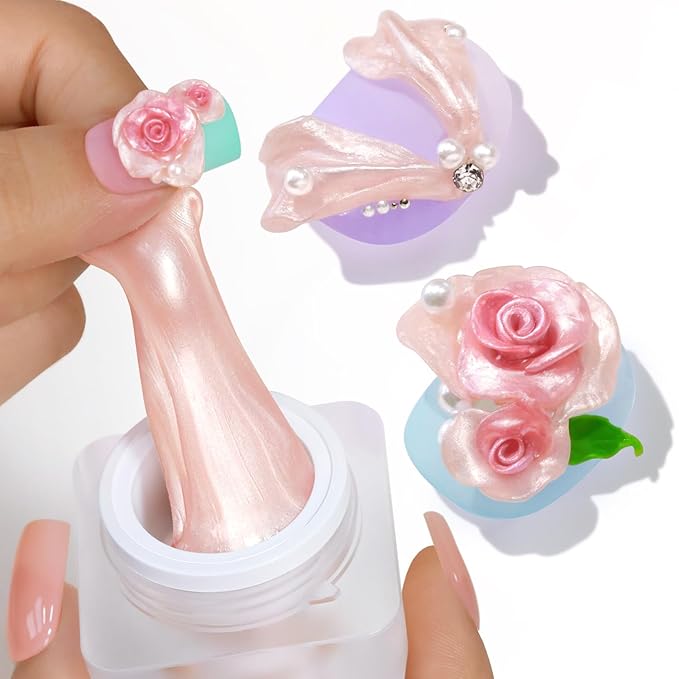 Double Rhythm 3D Nail Gel Pearl Solid Sculpting Gel for Nail Art Non-Sticky Hard for Building Carving Molding Extension Soak Off UV/LED Nail Art Salon Home DIY 0.5 Oz (Nude-Silk 02)