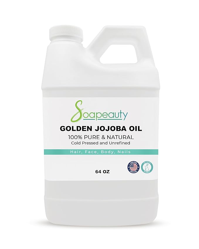 Soapeauty Golden Jojoba Oil | 100% Pure & Natural | Unrefined, Cold Pressed, Hexane Free | Moisturizing Oil for Skin, Face, Hair & Nails - 64 Fl Oz