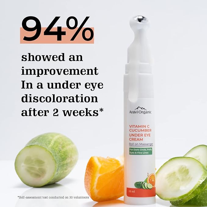 Vitamin C & Cucumber Under Eye Cream Gel Roll on Massager For Dark circles, Puffy Eyes