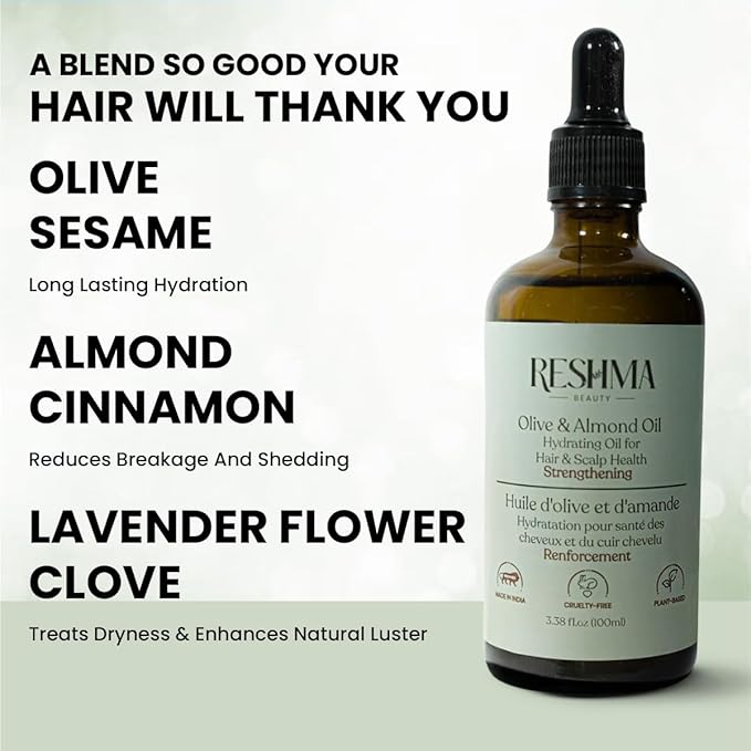 Reshma Beauty Olive & Almond Oil – Henna Infused Hydrating Oil for Hair & Scalp Health | Strengthens & Softens